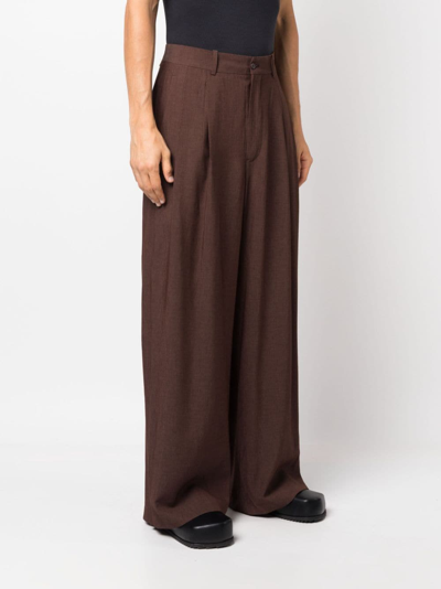 Shop Hed Mayner Elongated Tailored Piqué Trousers In Brown