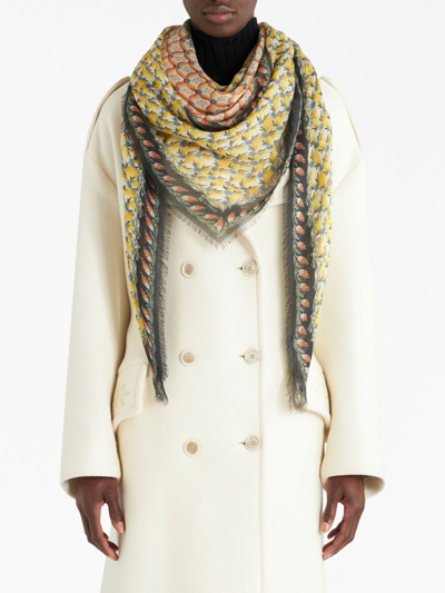 Shop Etro Floral-print Frayed Scarf In Yellow