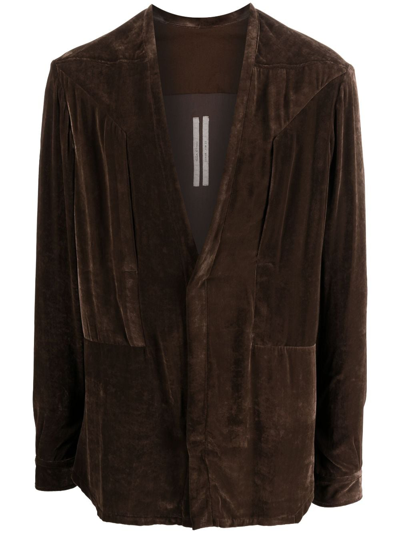 Shop Rick Owens Plunge V-neck Velvet Shirt In Brown