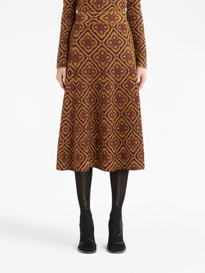 Shop Etro Patterned Jacquard Midi Skirt In Brown