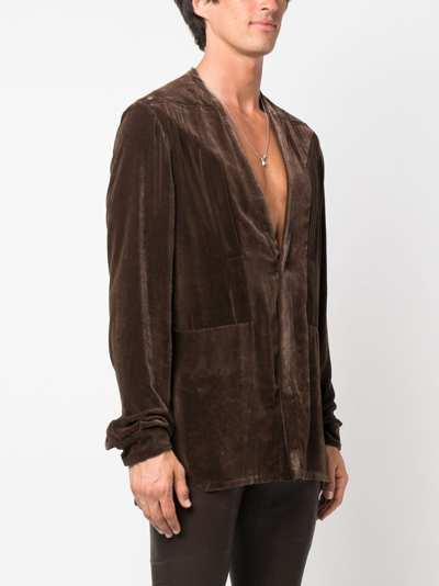 Shop Rick Owens Plunge V-neck Velvet Shirt In Brown