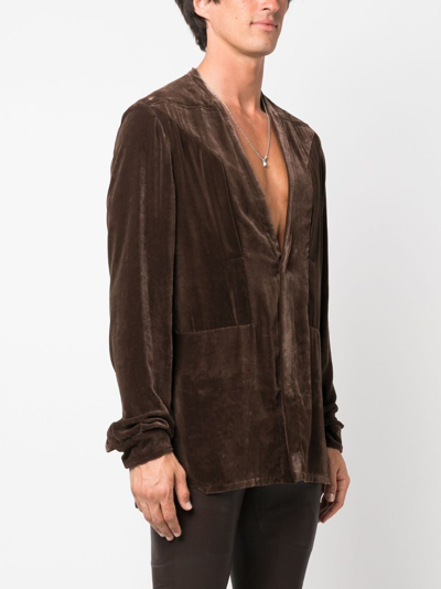 Rick Owens Fogpocket Secret Velvet Overshirt In Brown
