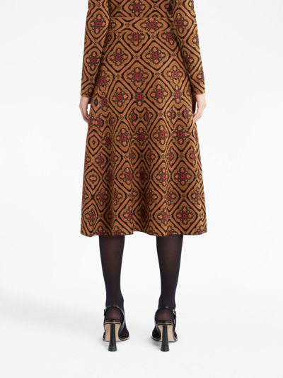 Shop Etro Patterned Jacquard Midi Skirt In Brown