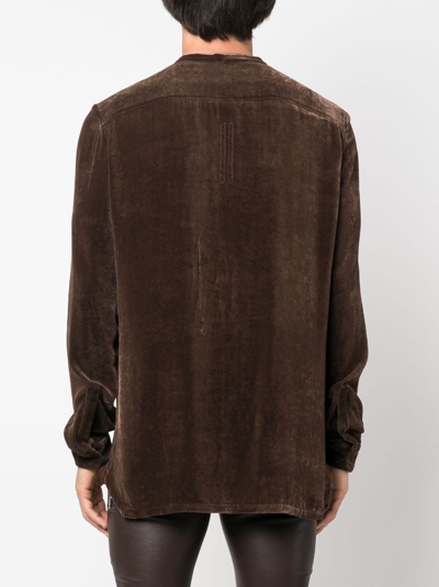 Shop Rick Owens Plunge V-neck Velvet Shirt In Brown