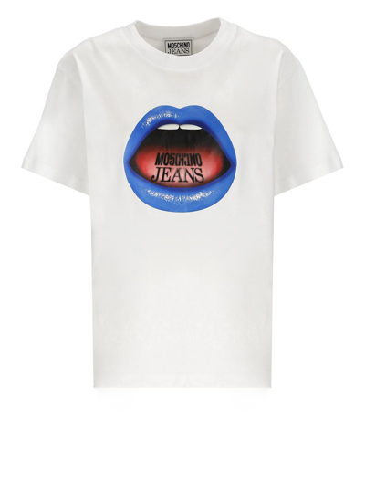 Shop Moschino Jeans Graphic Printed Crewneck T In White