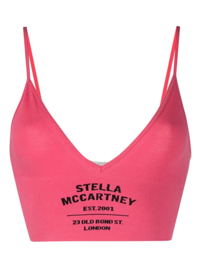 Shop Stella Mccartney Logo Intarsia-knit Ribbed Bra In Pink