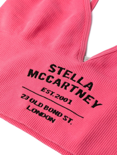 Shop Stella Mccartney Logo Intarsia-knit Ribbed Bra In Pink