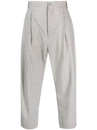 Shop Hed Mayner Pleated Cropped Wool-blend Trousers In Grey