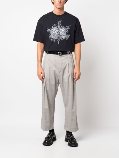 Hed Mayner Pleated Cropped Wool Trousers In Grey