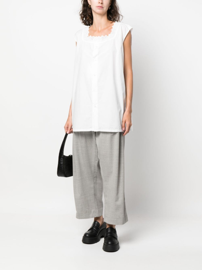 Hed Mayner Pleated Cropped Wool Trousers In Grey