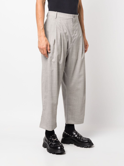 Shop Hed Mayner Pleated Cropped Wool-blend Trousers In Grey