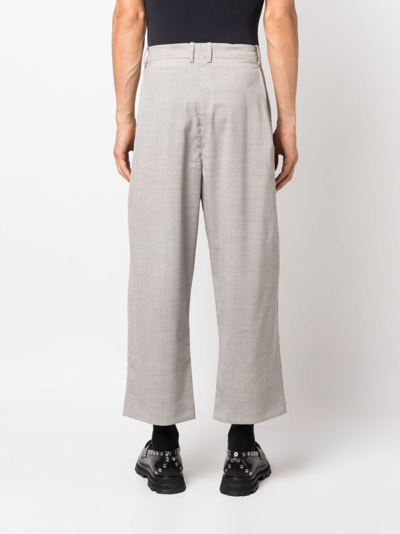 Shop Hed Mayner Pleated Cropped Wool-blend Trousers In Grey