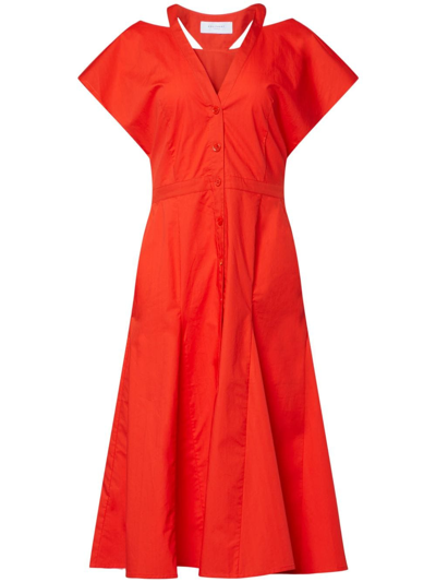 Shop Equipment Buttoned Cotton Midi Dress In Orange