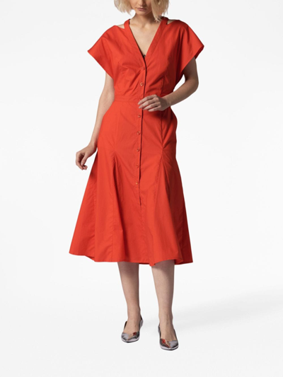 Shop Equipment Buttoned Cotton Midi Dress In Orange