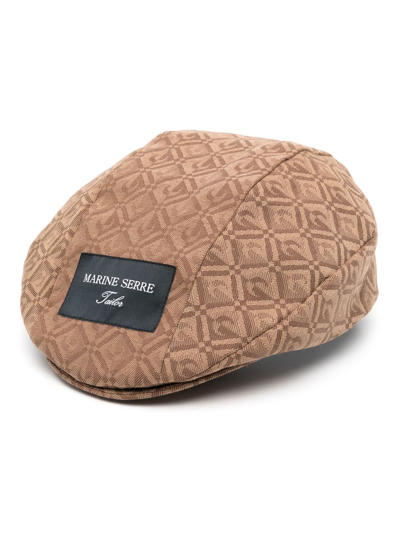 Shop Marine Serre Logo-patch Motif-pattern Hat In Brown