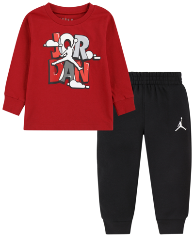 Shop Jordan Baby Boys Lil Champ T-shirt And Jogger Pants, 2 Piece Set In Black/gym Red