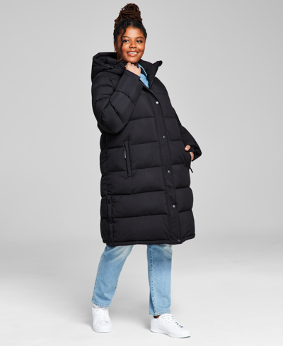 Shop Bcbgeneration Women's Plus Size Hooded Puffer Coat, Created For Macy's In Black