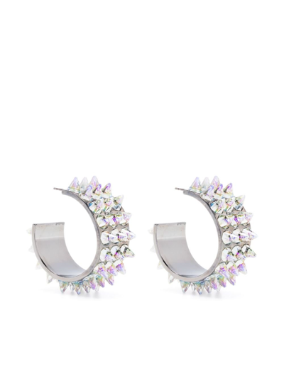 Shop Amina Muaddi Silver-tone Karma Crystal Hoop Earrings