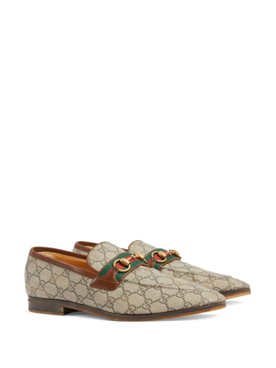 Shop Gucci Horsebit Gg-canvas Loafers In Neutrals