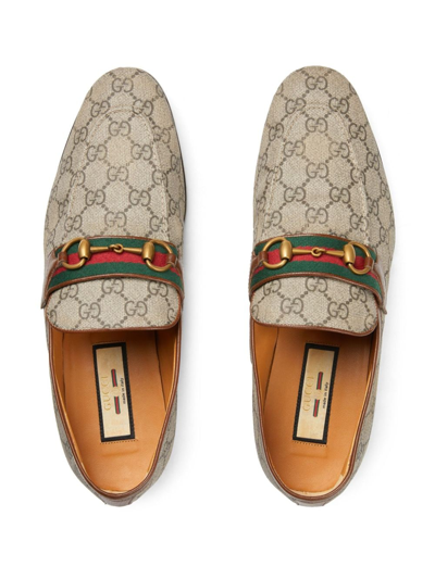 Shop Gucci Horsebit Gg-canvas Loafers In Neutrals