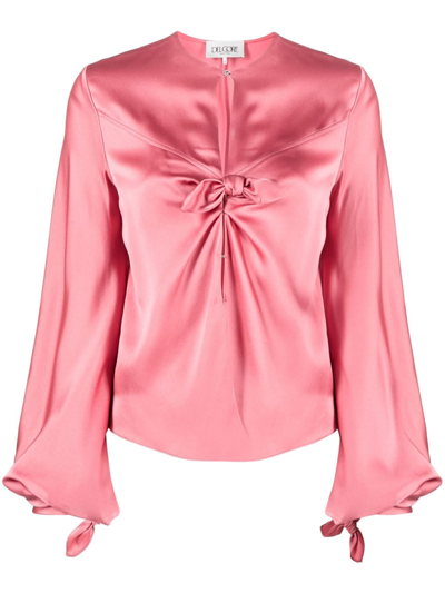 Shop Del Core Satin-finish Knot-detail Blouse In Pink