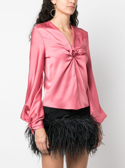 Shop Del Core Satin-finish Knot-detail Blouse In Pink