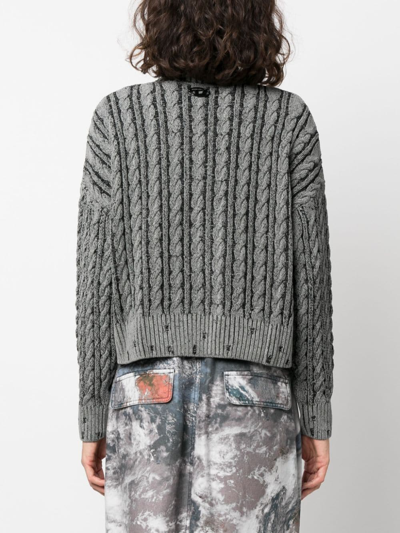Shop Diesel M-oxia Cable-knit Jumper In Grey