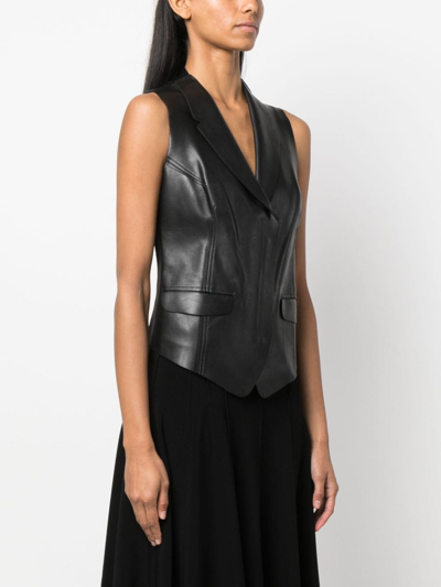 Shop Norma Kamali Notch-lapel Faux-leather Waistcoat In Black