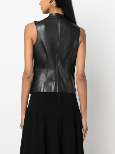 Shop Norma Kamali Notch-lapel Faux-leather Waistcoat In Black