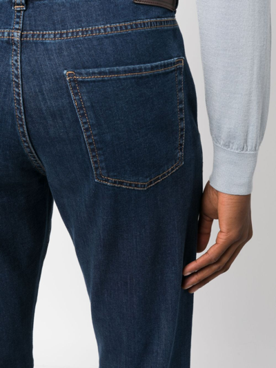 Shop Canali Logo-patch Slim-cut Jeans In Blue