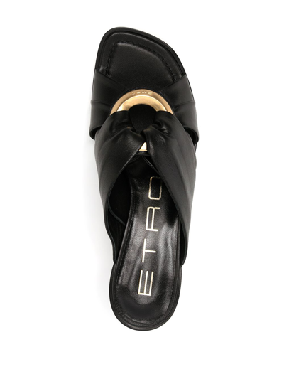 Shop Etro Branded O-ring Mid-heel Sandals In Black