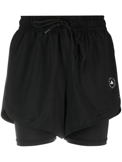Adidas By Stella Mccartney Truepurpose Layered Perforated Recycled-shell And Stretch Shorts In Black