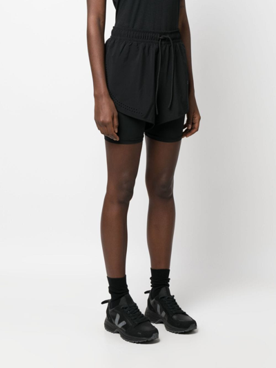 Adidas By Stella Mccartney Truepurpose Layered Perforated Recycled-shell And Stretch Shorts In Black