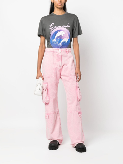Shop Msgm Bleached-effect Wide-leg Cargo Jeans In Pink