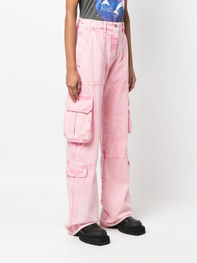 Shop Msgm Bleached-effect Wide-leg Cargo Jeans In Pink