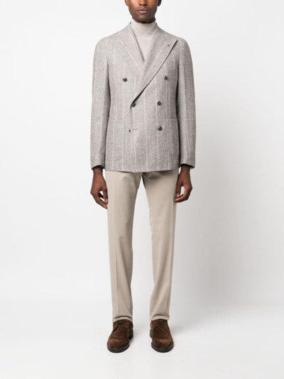 Shop Canali Garment-dyed Stretch-cotton Chino Trousers In Neutrals