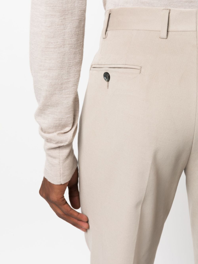 Shop Canali Garment-dyed Stretch-cotton Chino Trousers In Neutrals