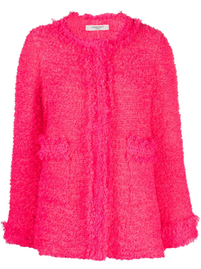 Shop Charlott Round-neck Frayed Tweed Jacket In Pink