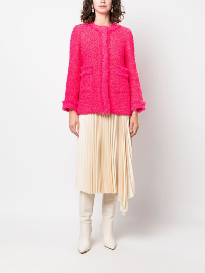 Charlott Round-neck Frayed Tweed Jacket In Pink