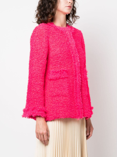 Charlott Round-neck Frayed Tweed Jacket In Pink
