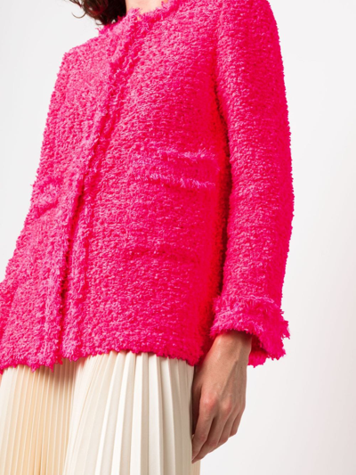 Shop Charlott Round-neck Frayed Tweed Jacket In Pink