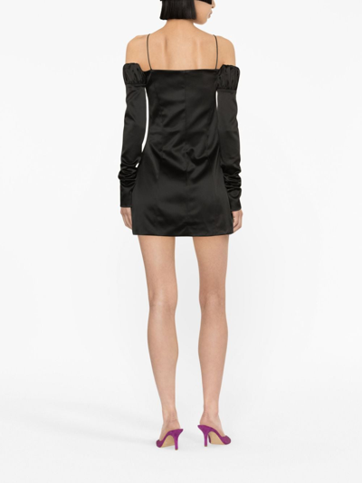 Shop Mach & Mach Lotus Ruched-detail Silk Mini Dress In Black