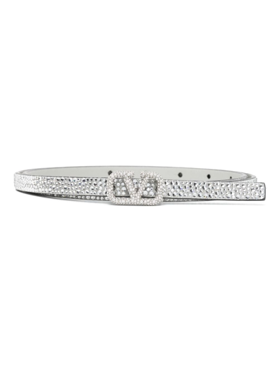 Shop Valentino V-logo Rhinestone-embellished Belt In Silver