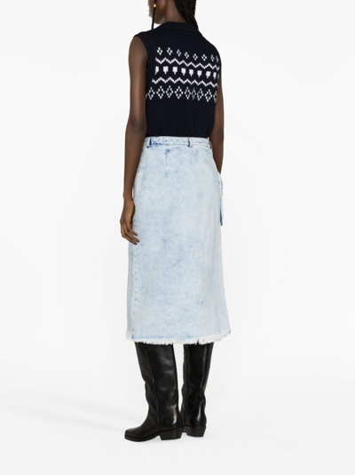 Shop Marques' Almeida Acid-wash Denim Midi Skirt In Blue