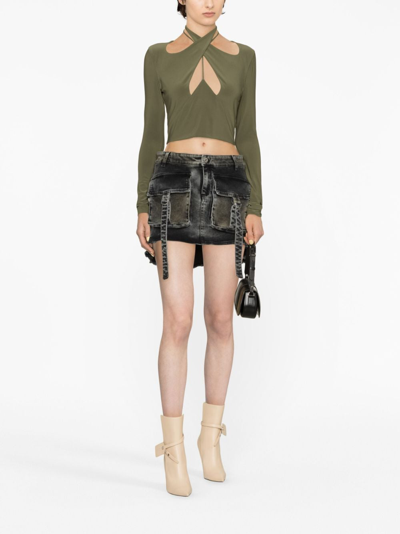 Blumarine Cargo-pocket Asymmetric Denim Skirt In Grey