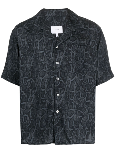 Shop Rhude Snakeskin-print Logo-embroidered Shirt In Black