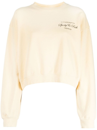 Shop Sporty And Rich Logo-print Cotton Sweatshirt In Neutrals