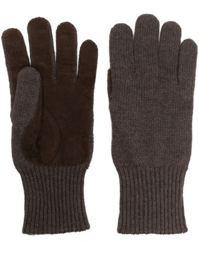 Brunello Cucinelli Panelled Cashmere Gloves In Brown