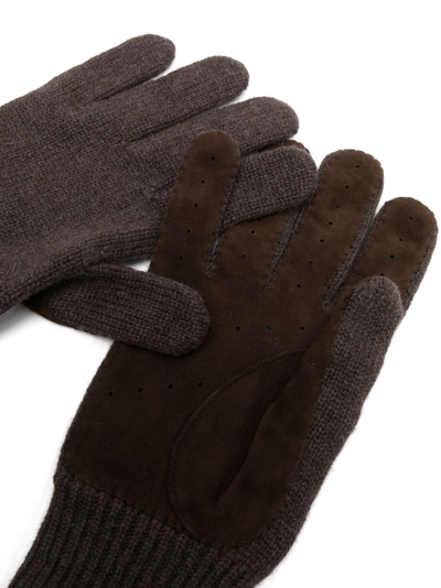 Brunello Cucinelli Panelled Cashmere Gloves In Brown