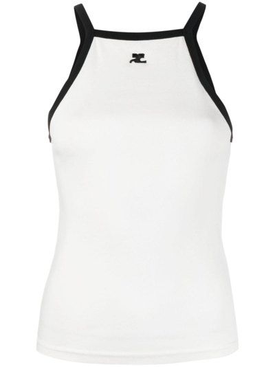 Shop Courrèges Logo-embroidered Cotton Tank Top In White